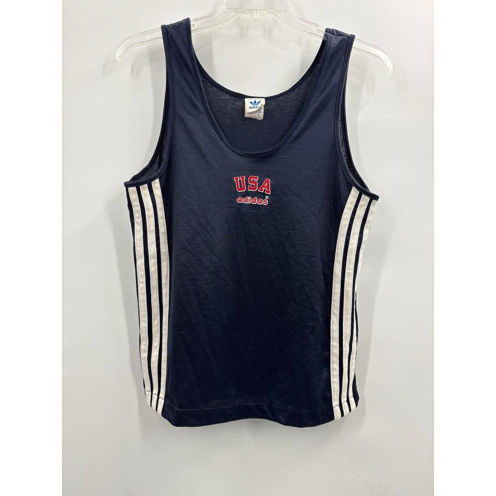 VINTAGE adidas Navy Tank Top with classic Stripes and Red USA Logo